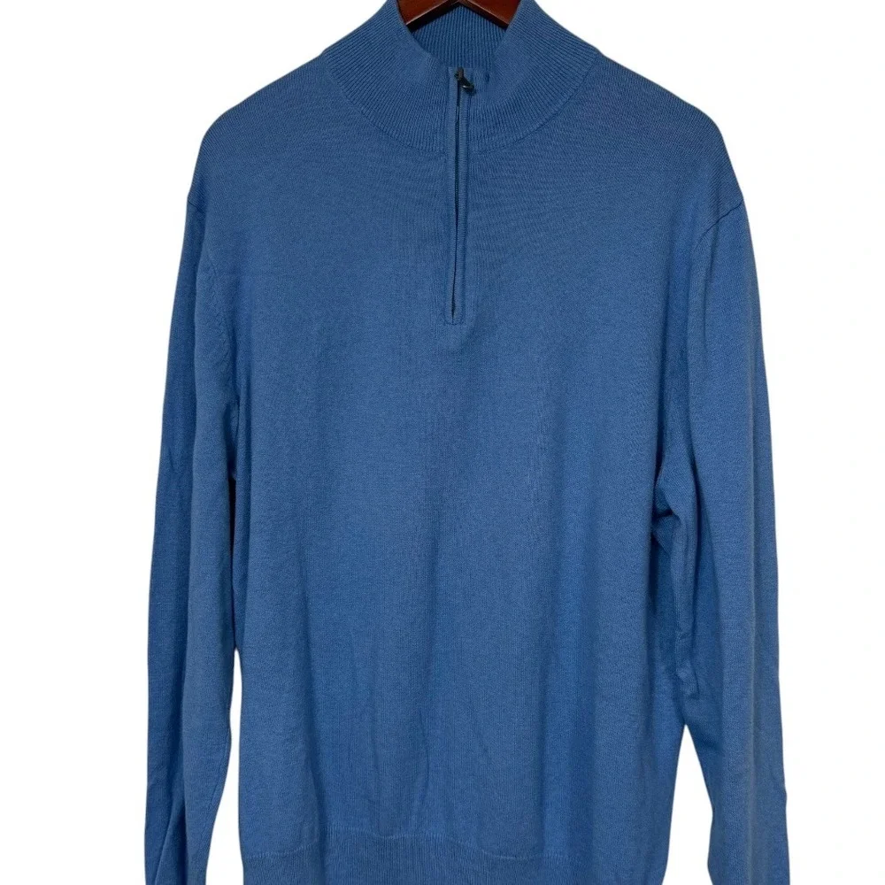 Alan Flusser Mens Blue Cotton Cashmere Quarter Zip Sweater Large DS826503AF